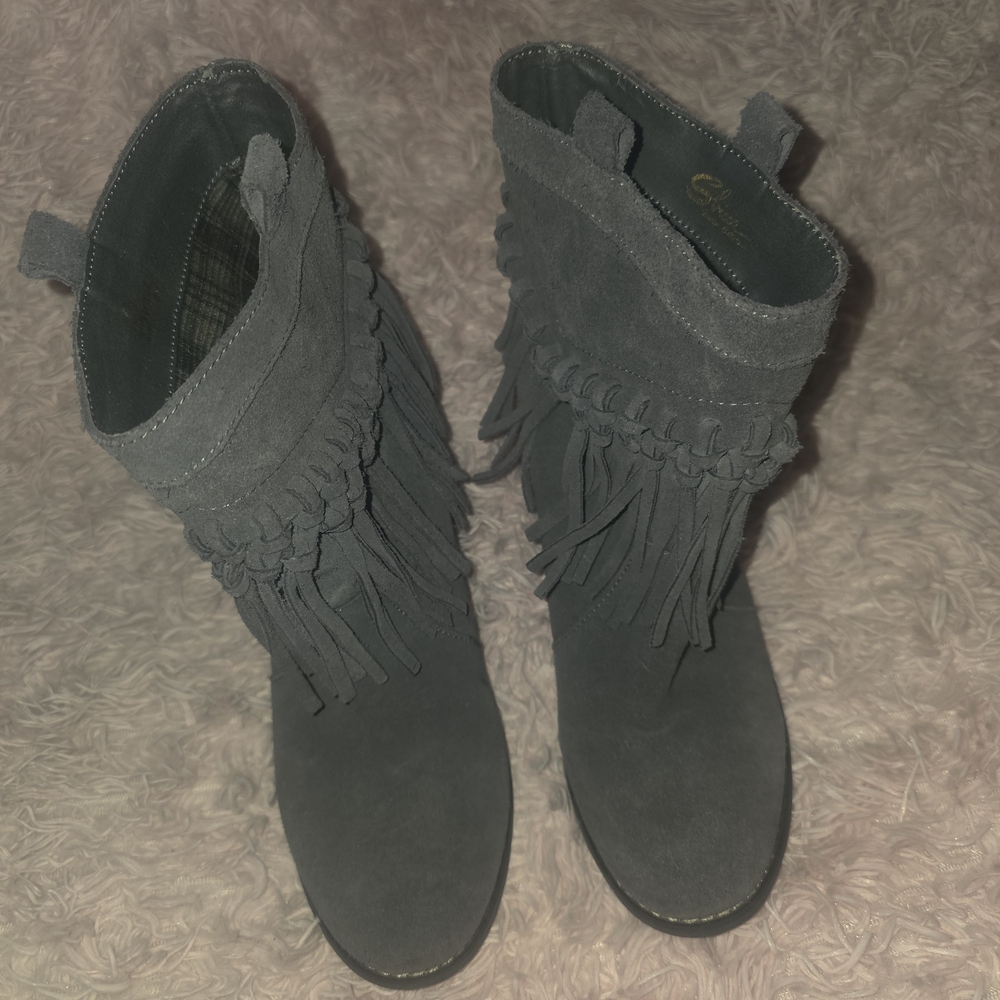 Sbicca Charcoal Fringe Ankle Booties